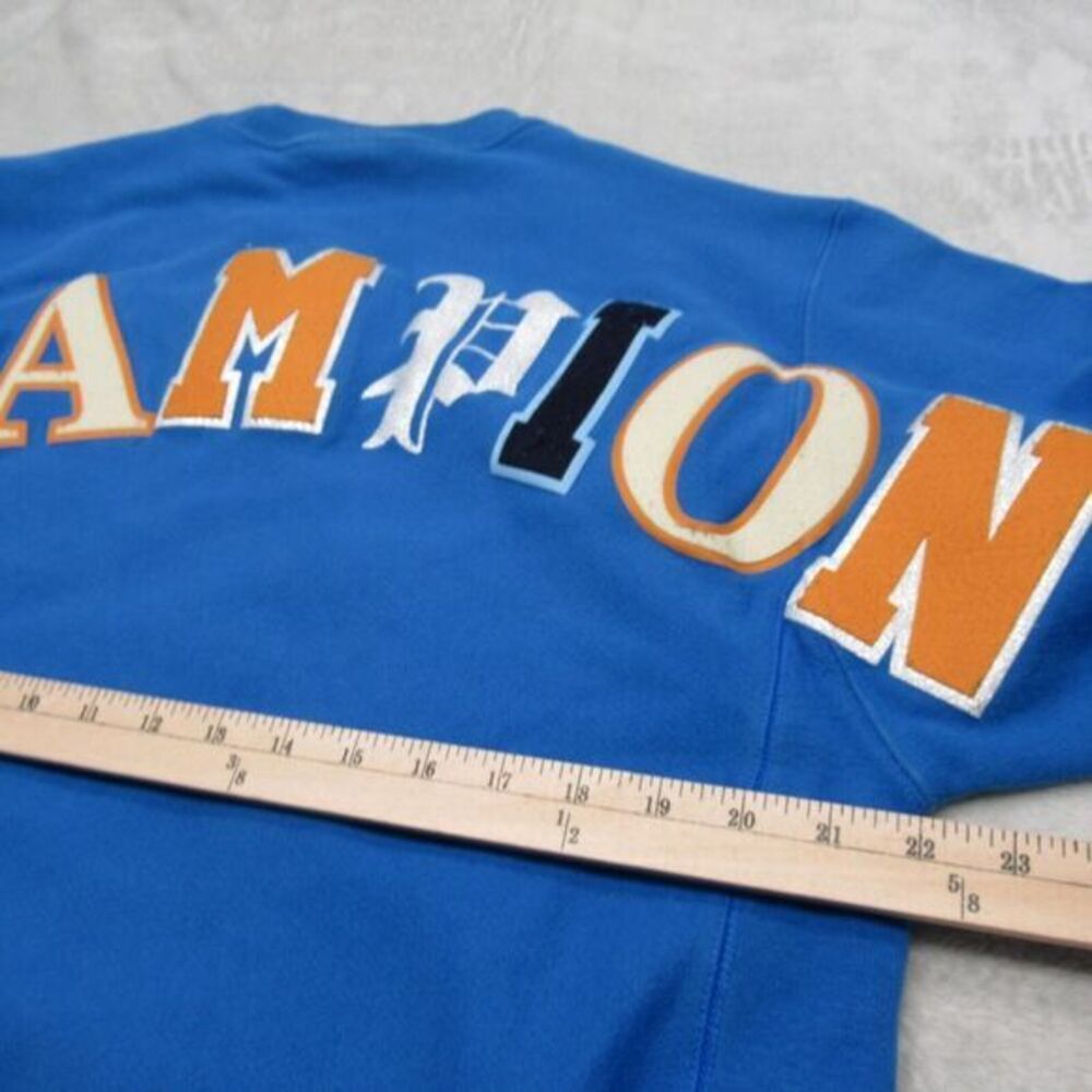Champion Reverse Weave Sweatshirt‎ Mens Medium Royal Blue Crew Fleece RARE - Picture 12 of 13